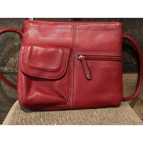 Tignanello Genuine Leather Crossbody Handbag Purse Red Organizer - Picture 2 of 6